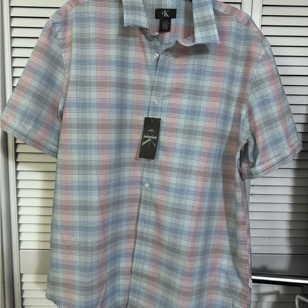 Calvin Klein Men's Checkered Shirt - Blue and Pink